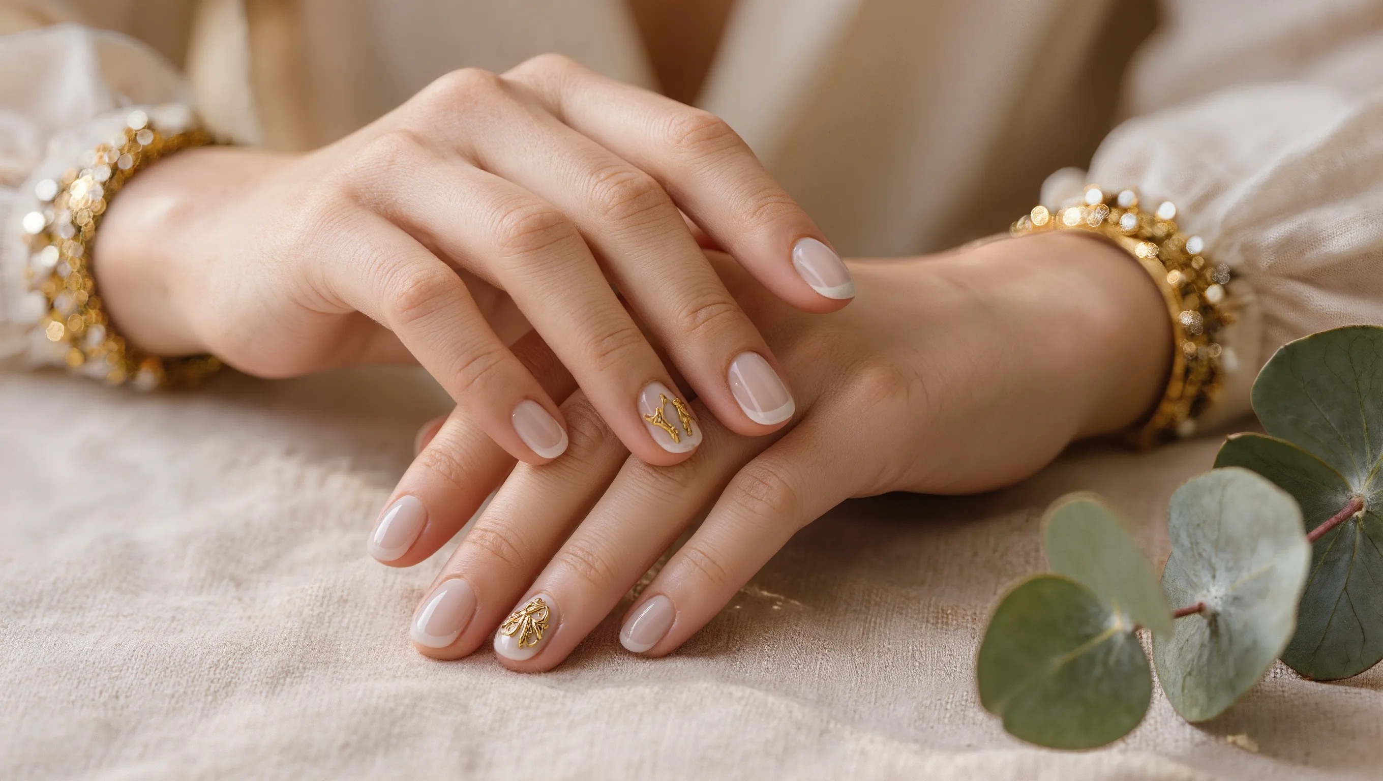 Close detail of a flawless glossy Russian manicure
